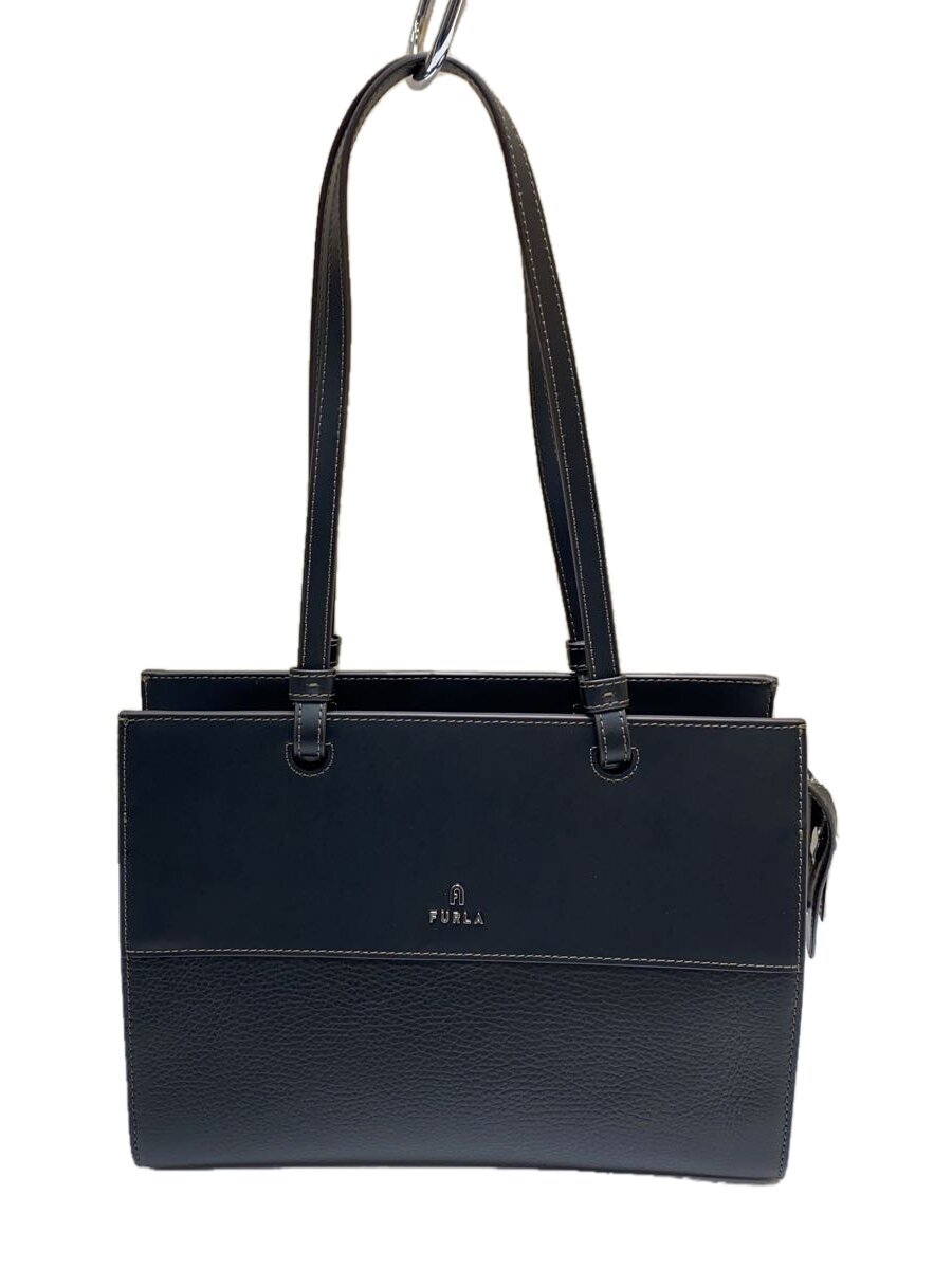 【中古】FURLA◆ハンドバック/なめし革/BLK/無地【御徒面子】