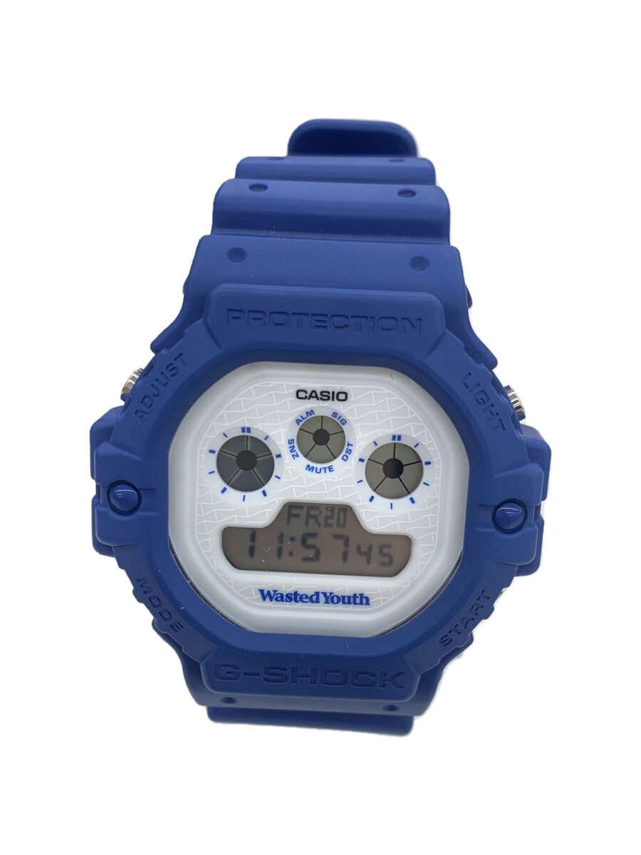 【中古】CASIO◆石英ウオッチ_G-SHOCK/デジタル/天然ゴム/WHT/BLU【服飾雑貨他】