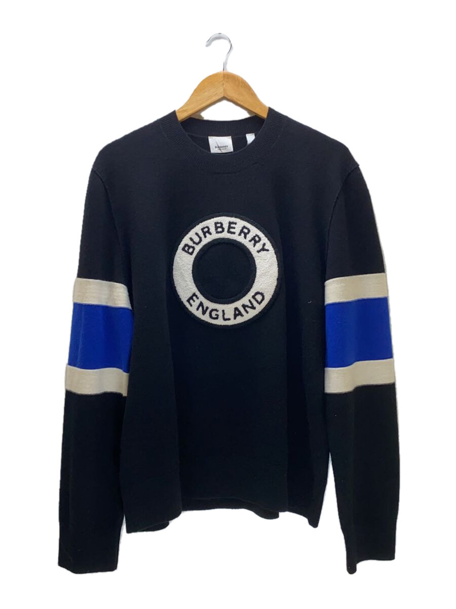 【中古】BURBERRY◆倶楽部ロゴタイプ/編み物・スウェーター(透け透け)/M/毛糸/BLK//【メンズウェア】
