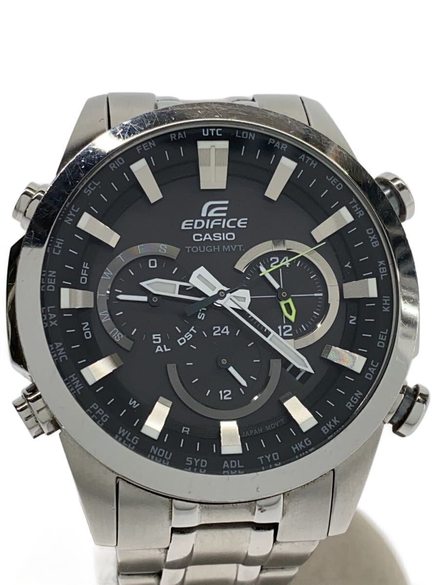 【中古】CASIO◆ソーラーウオッチ・EDIFICE/アナログ/ステンレス鋼/BLK/SLV//【服飾雑貨他】