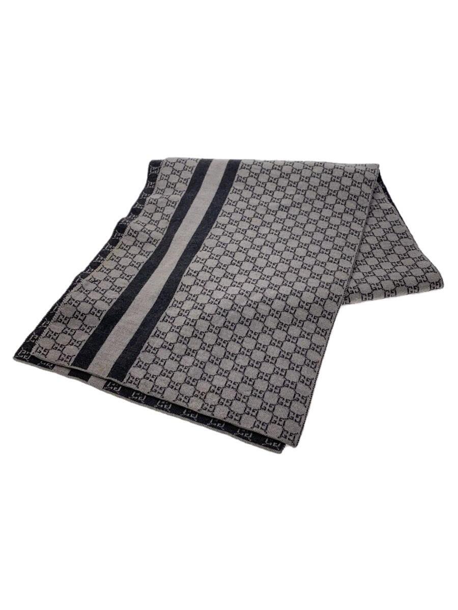【中古】GUCCI◆えり巻き/羊毛/GRY/総柄/メンズ/523434【服飾雑貨他】