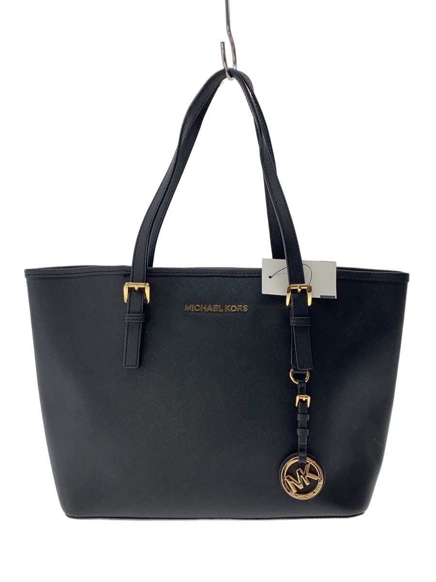 【中古】MICHAEL KORS◆トートバッグ/なめし革/BLK/無地/EY-1508【御徒面子】