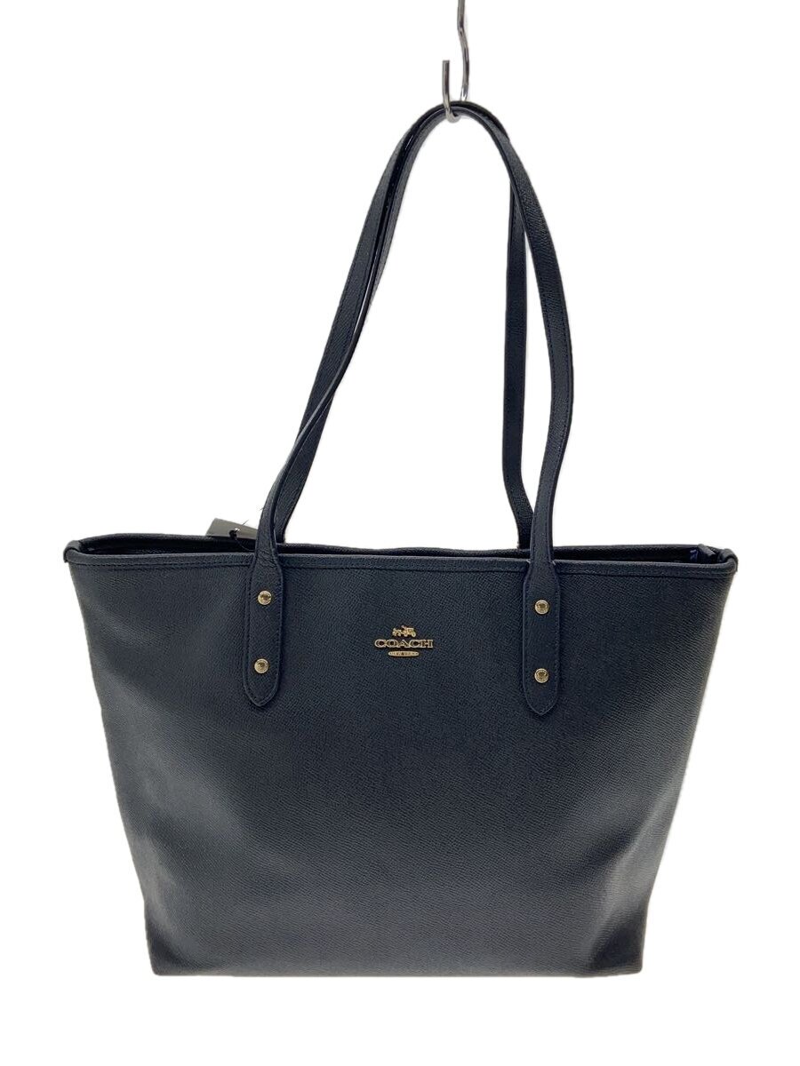 【中古】COACH◆トートバッグ/なめし革/BLK/無地【御徒面子】