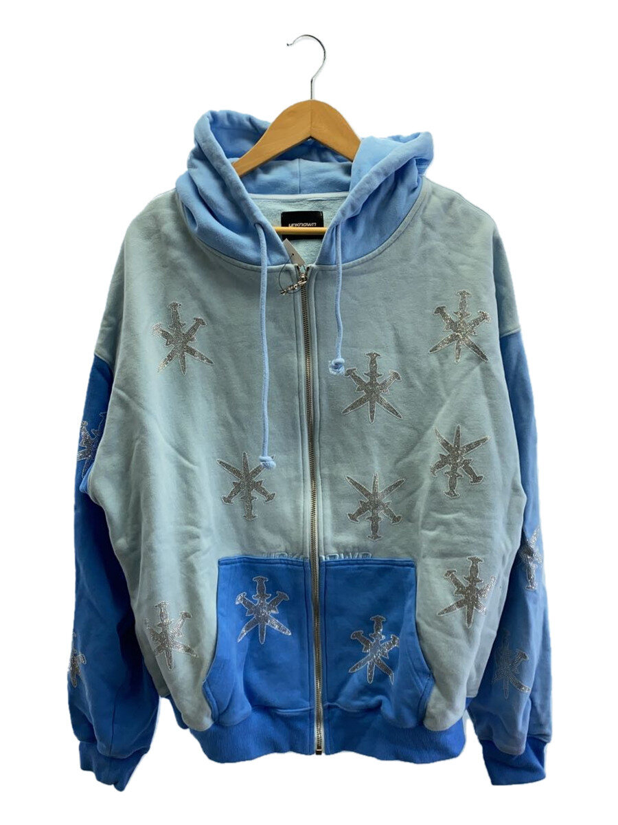 【中古】UNKNOWN LONDON◆ジップパーカー/XL/綿織物/BLU/青碧/総柄/アンノウンロンドン【レディース御召しもの】