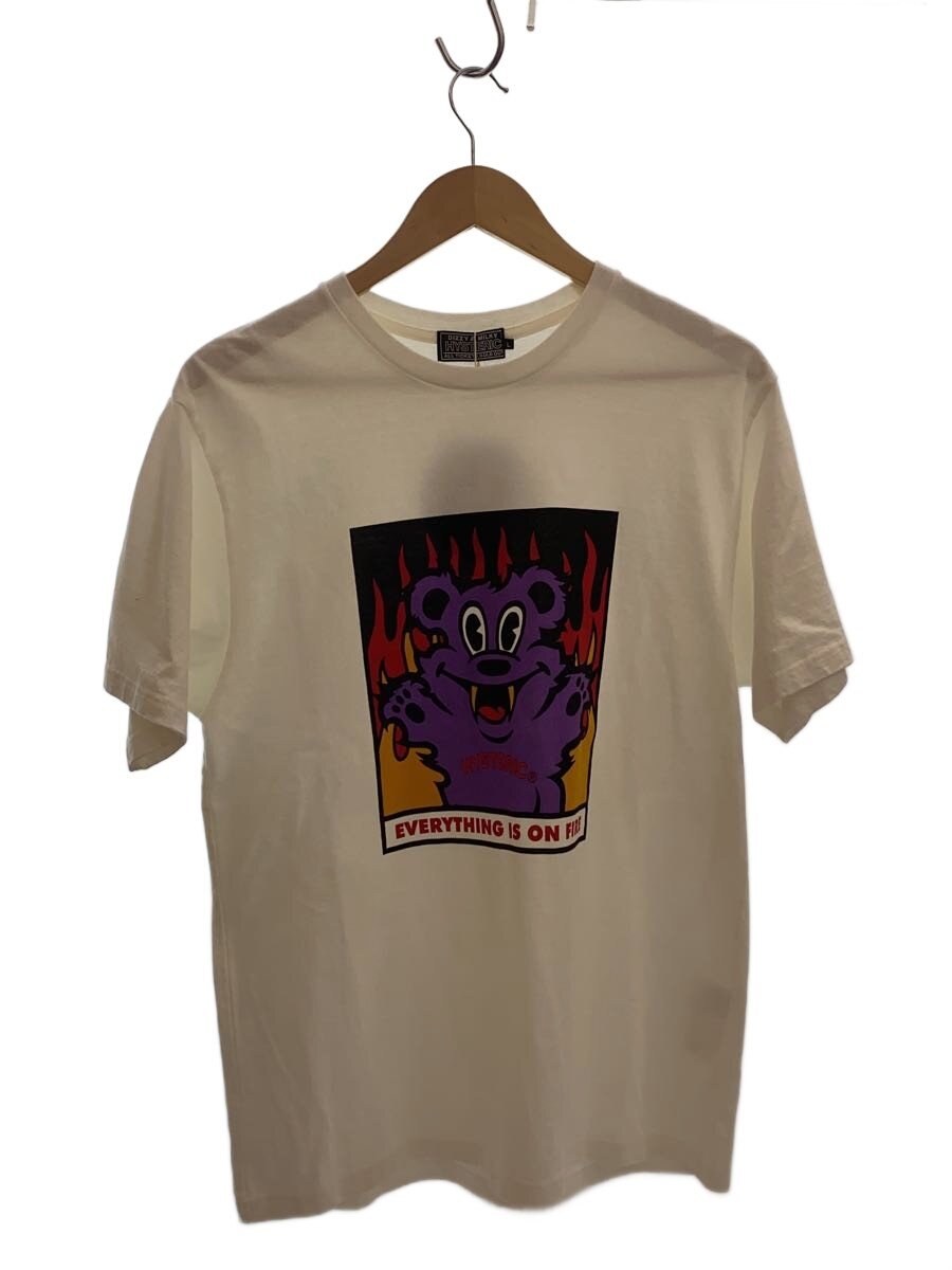 【中古】HYSTERIC◆ON FIRE T-SHIRT/FIRE BEAR/プルオーバー/L/綿織物/白いこと/刷り上げる/02243CT06【メンズウェア】
