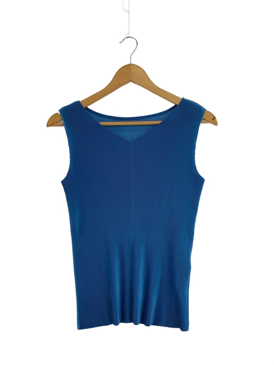 【中古】PLEATS PLEASE ISSEY MIYAKE◆ノースリーブカットソー/3/ポリエステル/BLU/無地/PP61FK312【レディースお召しもの】