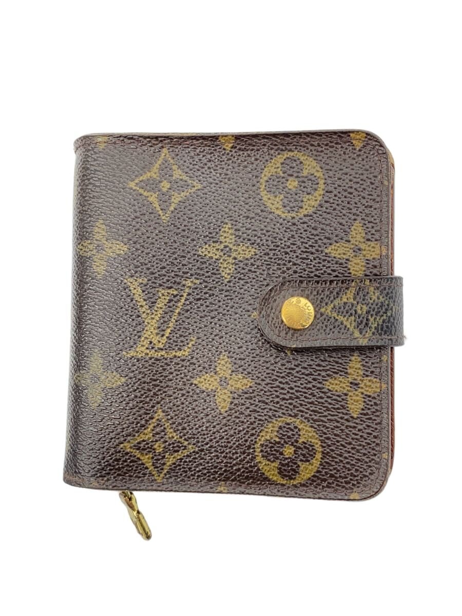 【中古】LOUIS VUITTON◆コンパクト・ジップ_モノグラム・帆布/--/BRW/レディース【服飾雑貨他】