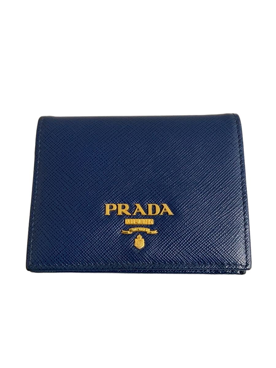 【中古】PRADA◆2つ折り金入れ/なめし革/BLU/レディース/1MV204//【服飾雑貨他】