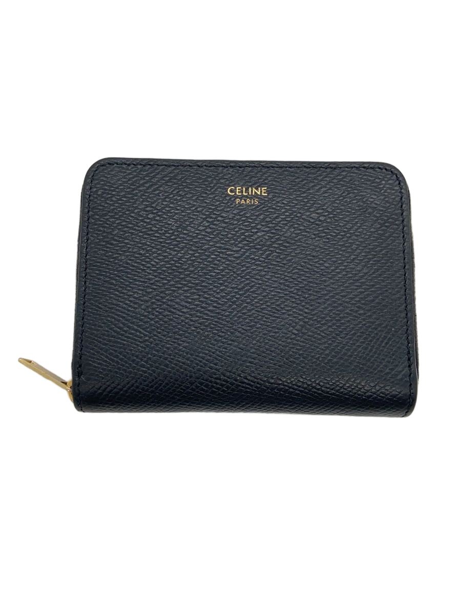 【中古】CELINE◆コンパクトジップウォレット/札入れ/なめし革/BLK/レディース【服飾雑貨他】