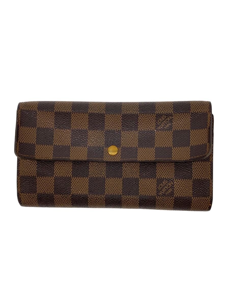 【中古】LOUIS VUITTON◆1)ポルト・フォイユ・サラ_ダミエ・エベヌ/PVC/BRW/メンズ【服飾雑貨他】