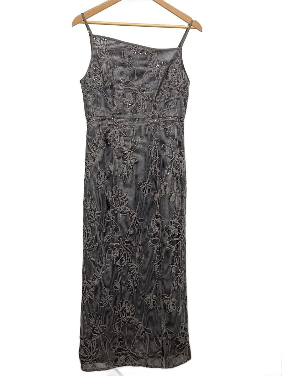 【中古】LEJA◆2WAYアシンメトリーフリルチュールフラワーIラインワンピースドレス/--/ポリエステル/GRY/総柄//【レディースお召しもの】