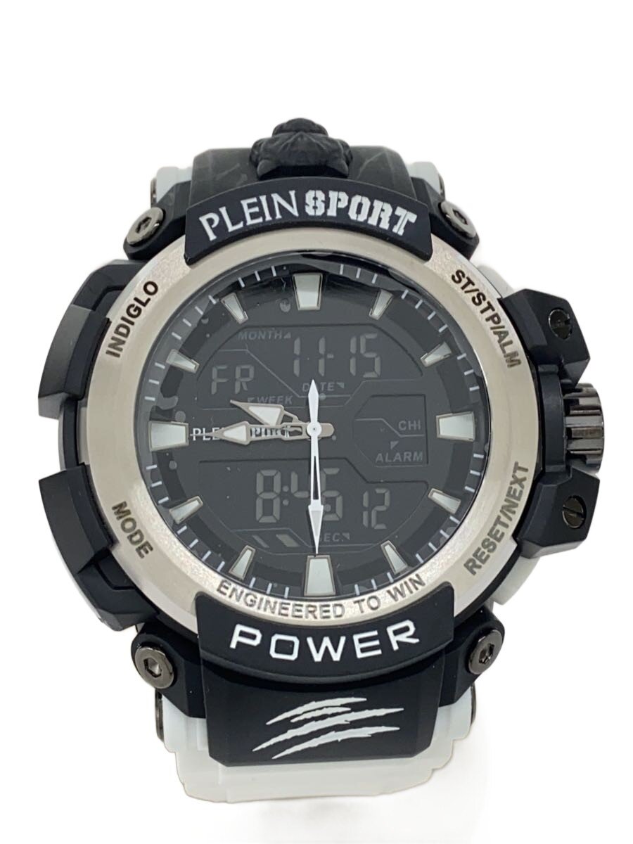 【中古】PLEIN SPORT◆ウオッチ/アナログ/天然ゴム/BLK/WHT/PSNBA0223【服飾雑貨他】