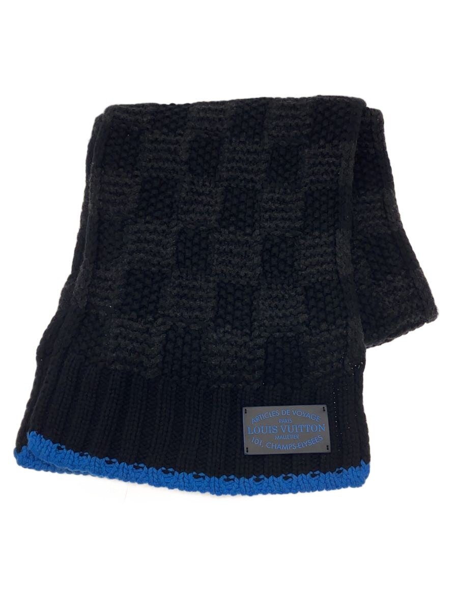 【中古】LOUIS VUITTON◆エシャルプ・ヘルシンキタイガアーティクルドゥボワヤージュ_ダミエ/カシミヤ/BLK/メンズ【服飾雑貨他】