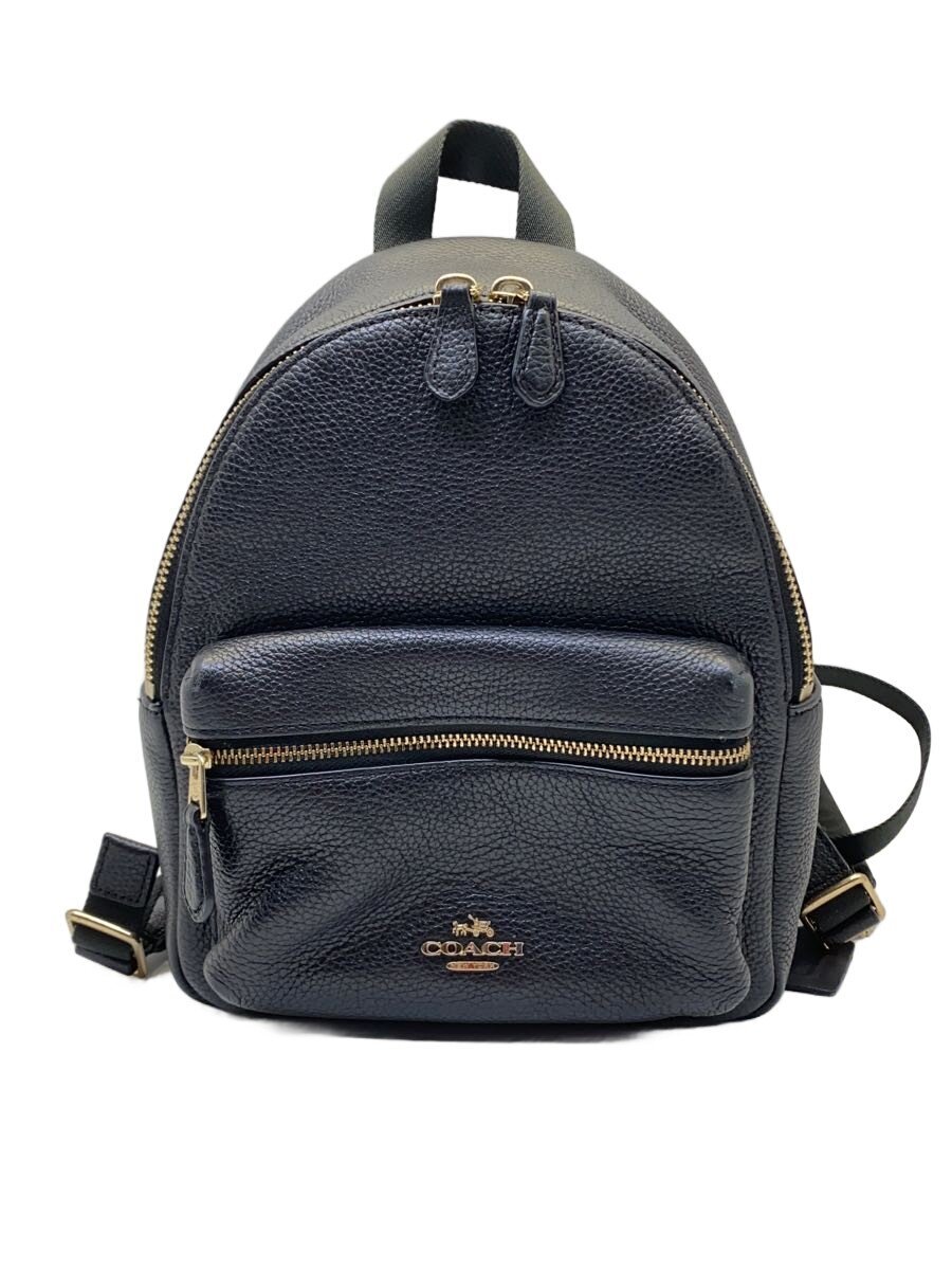 【中古】COACH◆ミニチャーリー_黒いこと/なめし革/BLK【御徒面子】