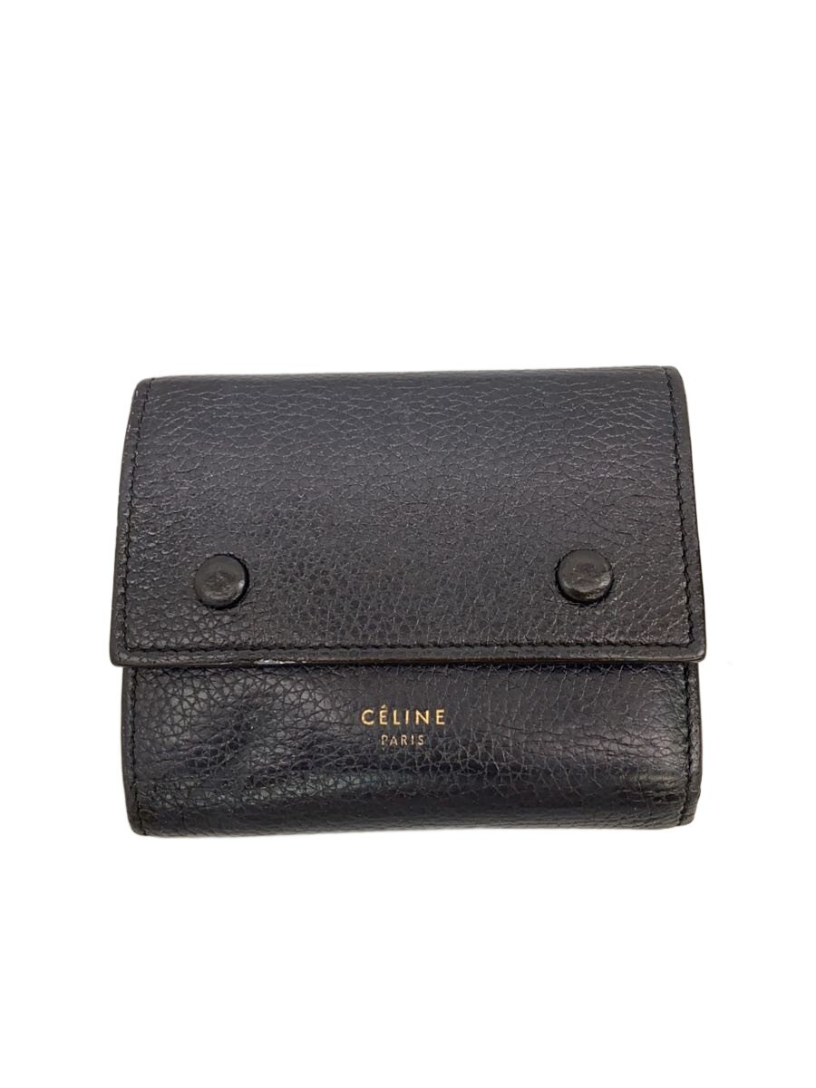 【中古】CELINE◆3つ折り札入れ/なめし革/NVY/無地/レディース【服飾雑貨他】