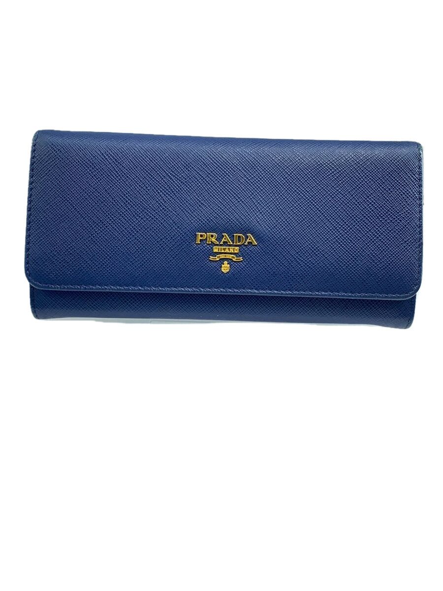【中古】PRADA◆長紙入れ/なめし革/BLU/レディース/1MH132【服飾雑貨他】