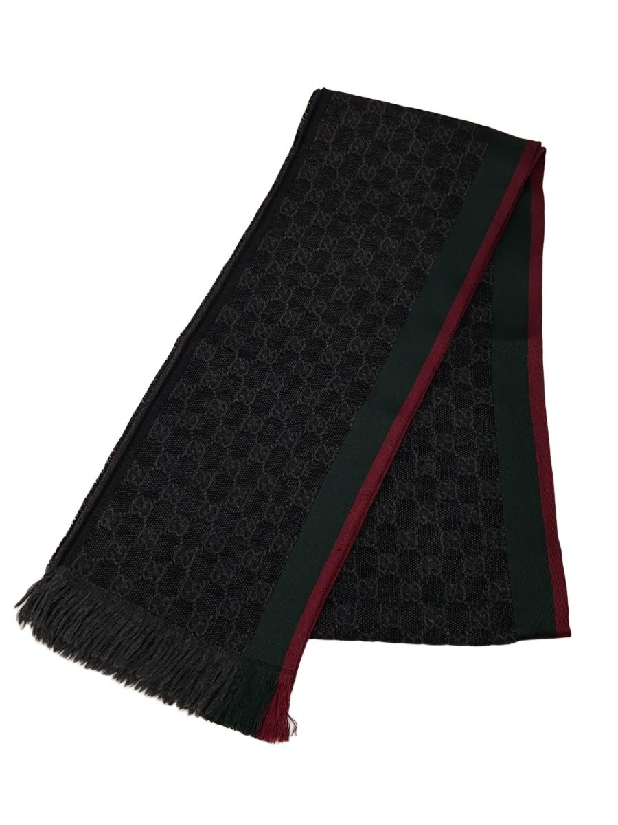 【中古】GUCCI◆シェリー酒伝達ルート/地絹混/えり巻き/羊毛/BLK/総柄/メンズ【服飾雑貨他】