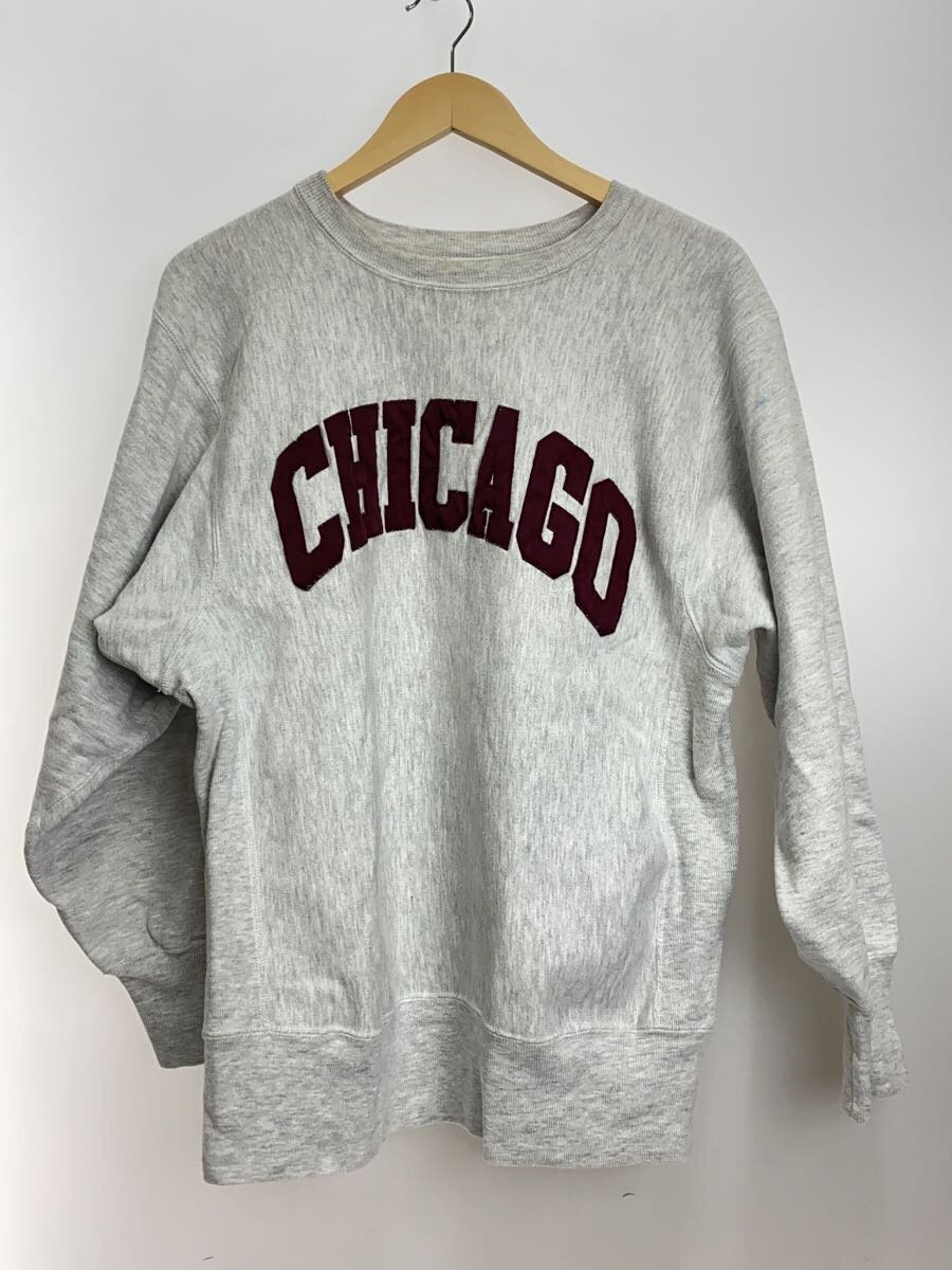 【中古】Champion◆90s/リバースウィーブ刺しゅう引き船/Chicago/流汗/L/綿織物/GRY【メンズウェア】