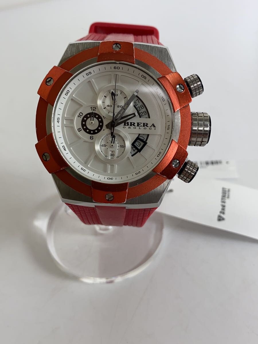 【中古】BRERA OROLOGI◆石英ウオッチ/アナログ/天然ゴム/WHT/RED/BRSSC4905【服飾雑貨他】