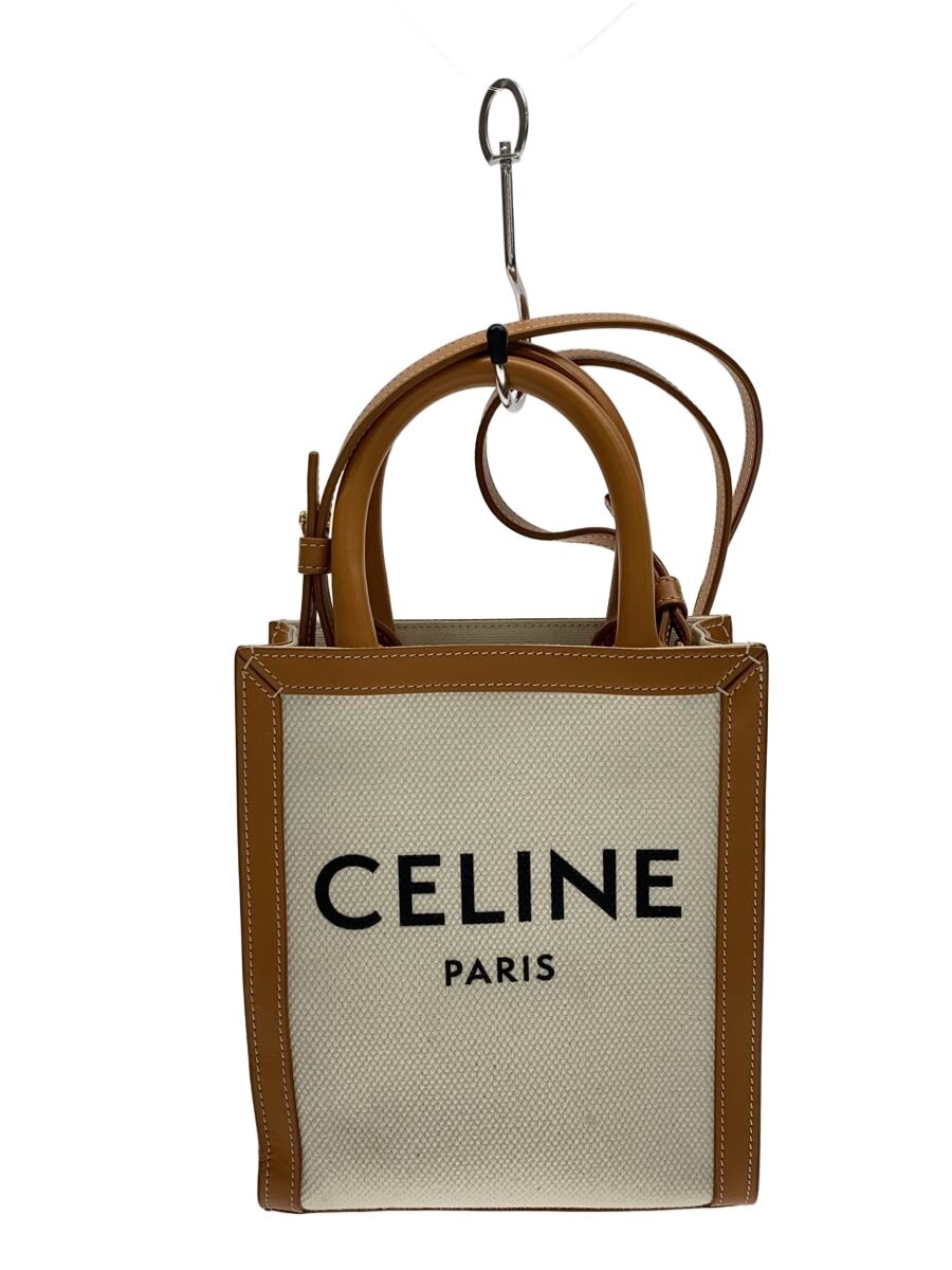 【中古】CELINE◆vertical cabas mini/ショルダーバッグ/キャンバス/WHT/無地【バッグ】｜2ｎｄ STREET 店