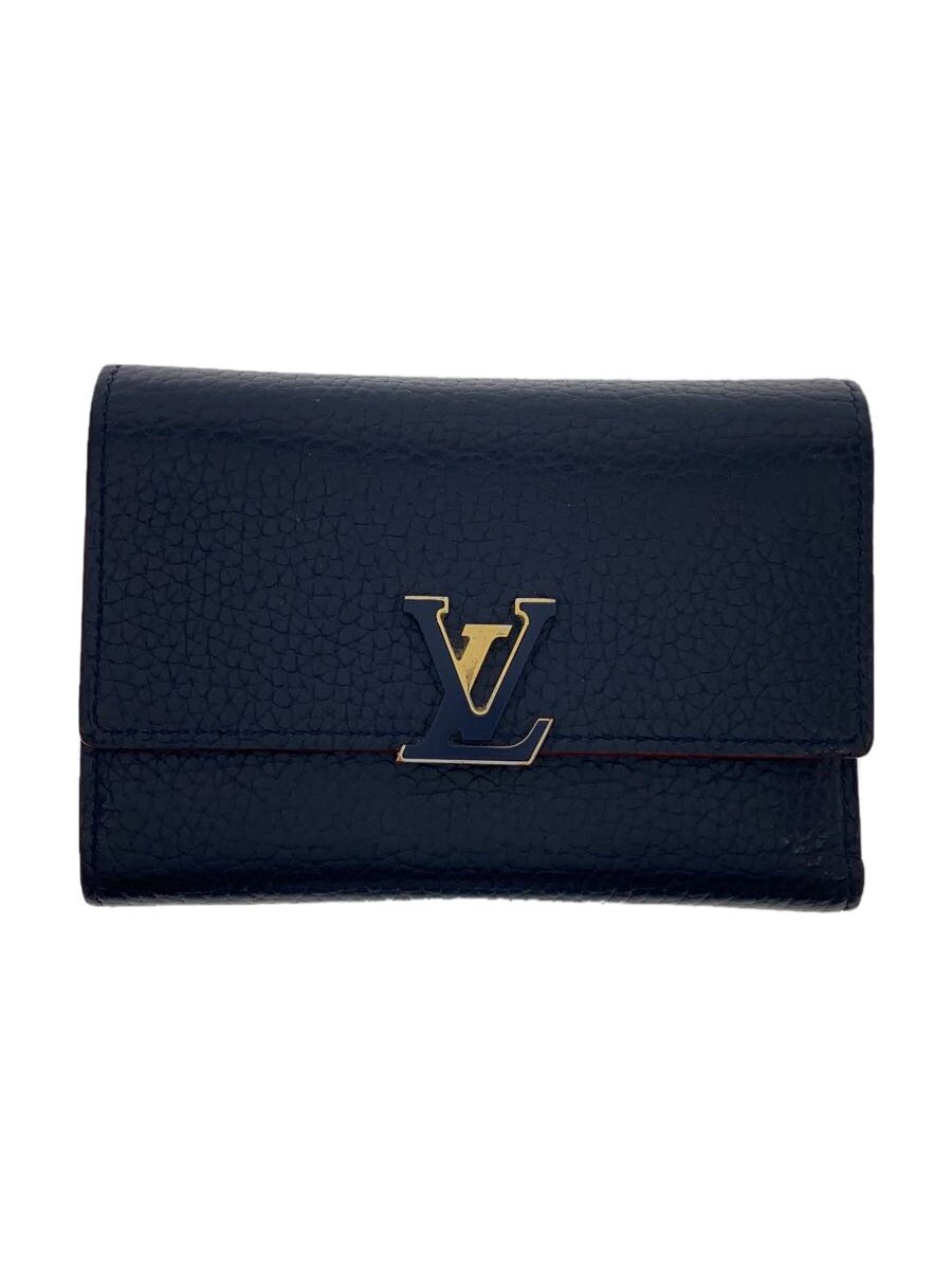 【中古】LOUIS VUITTON◆ポルト・フォイユ・カプシーヌ・コンパクト_トリヨン_NVY/牛革/NVY/レディース【服飾雑貨他】