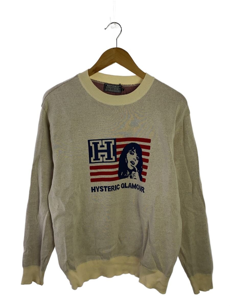 【中古】HYSTERIC GLAMOUR◆編み物・スウェーター(薄っぺら)/L/綿織物/WHT/02233NS02【メンズウェア】