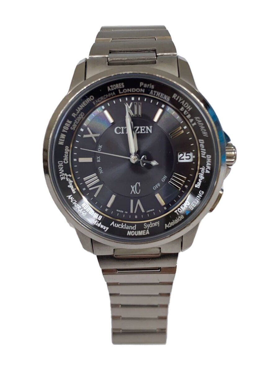 【中古】CITIZEN◆ソーラーウオッチ/アナログ/ステンレス鋼/BLK/SLV【服飾雑貨他】