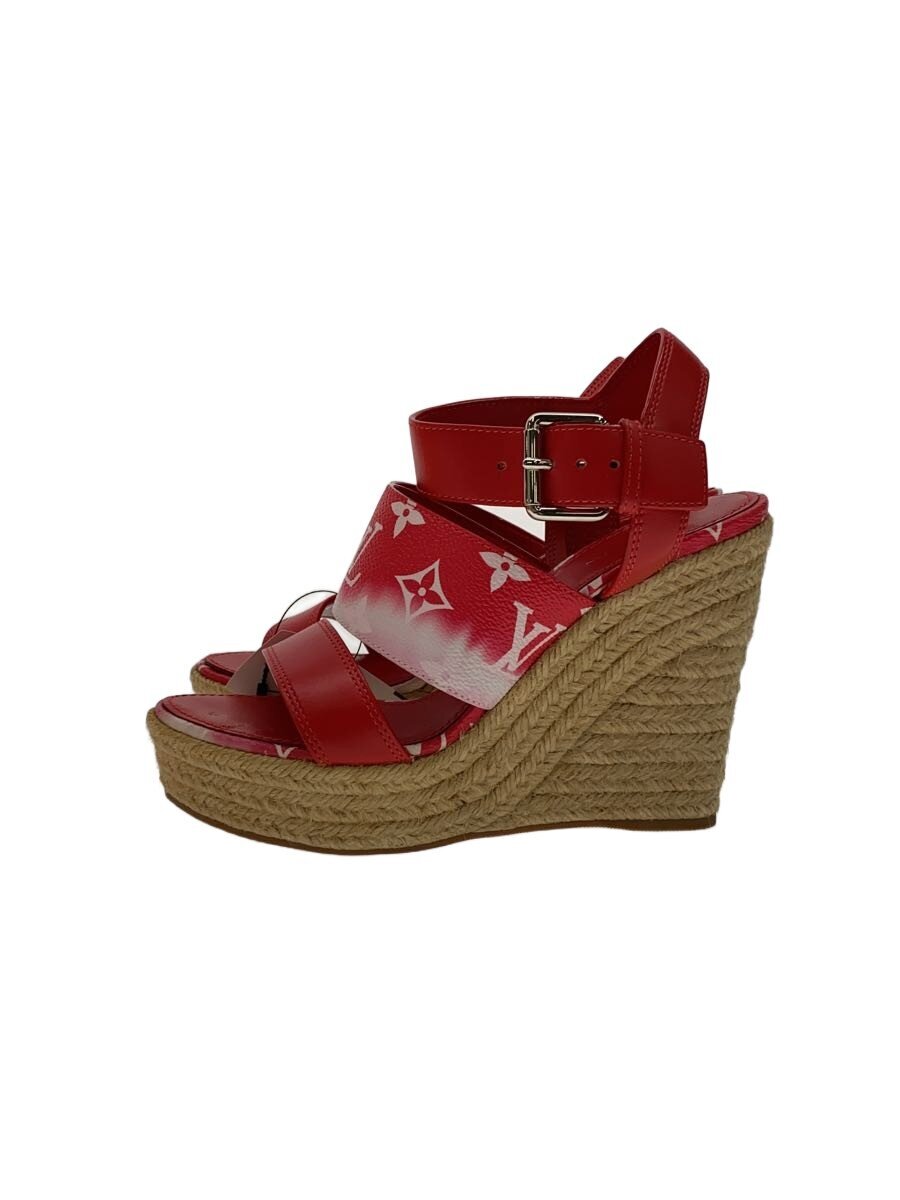 【中古】LOUIS VUITTON◆エスカルスターボード/生産ライン/サンダル/箱/合切袋/36.5/RED/なめし革/1A7U4E/【シューズ】