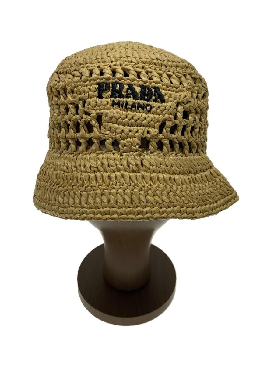 【中古】PRADA◆ラフィア 井戸釣瓶かぶり笠/M/アクリル樹脂/BEG/レディース/1HC137 2A2T【服飾雑貨他】