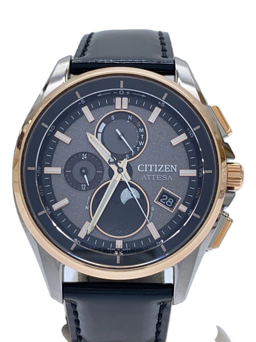 【中古】CITIZEN◆ソーラーウォッチ/アナログ/なめし革/GRY/BLK/H874-005HK04//【服飾雑貨他】