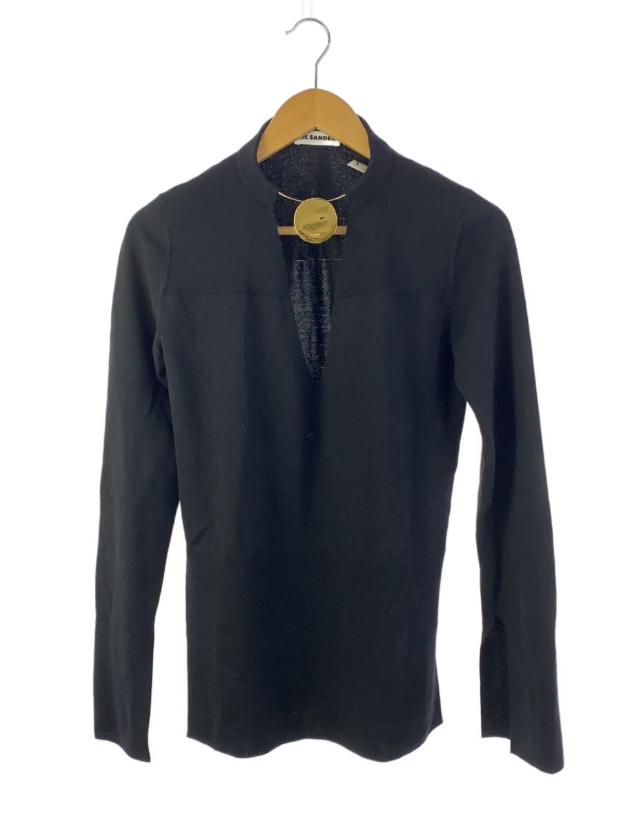 【中古】JIL SANDER◆Vネックニットジャンパー/編み物・ティーシャツ(薄っぺら)/34/羊毛/BLK/J02GP0116J14595【レディース御召しもの】