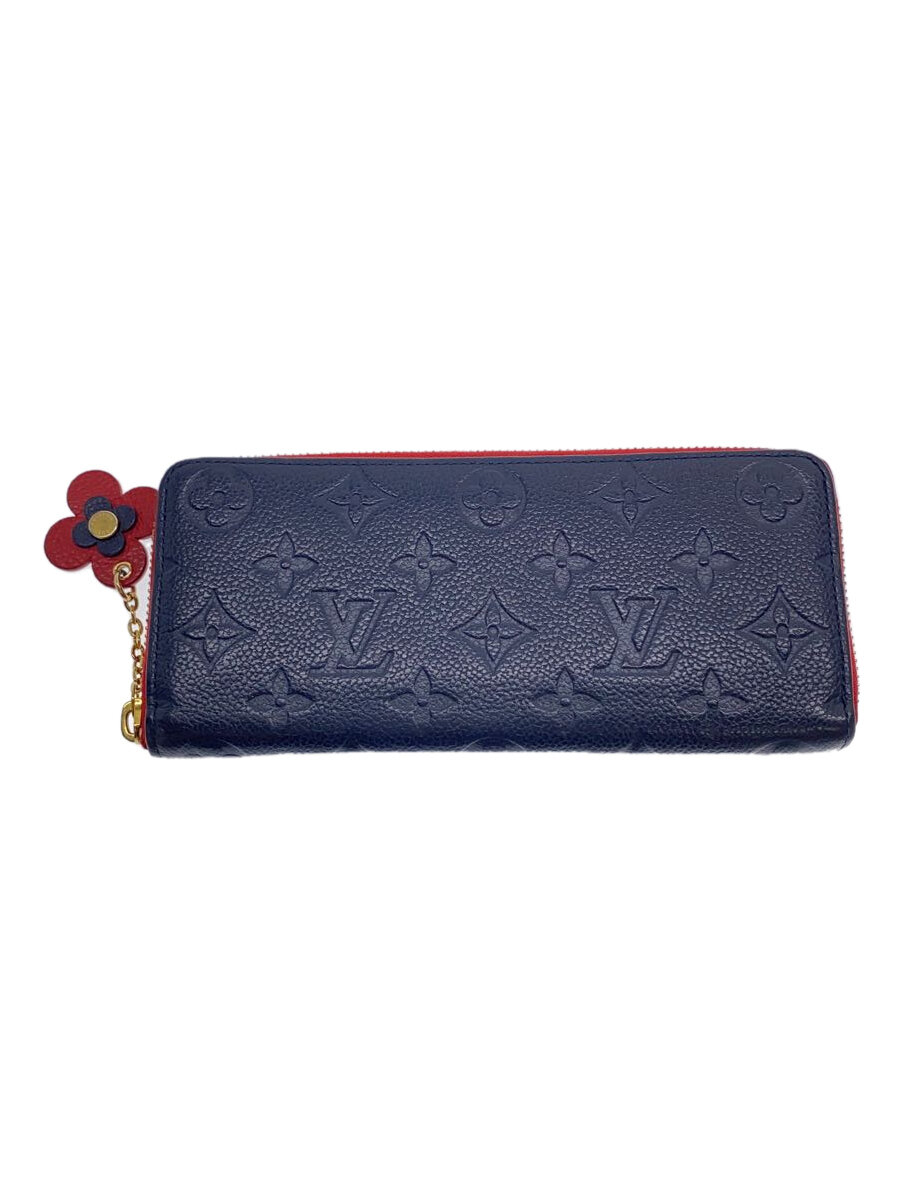 【中古】LOUIS VUITTON◆ポルト・フォイユ・クレマンス_モノグラム・アンプラント_フラワーチャーム_NVY/牛革/NVY/レディース【服飾雑貨他】