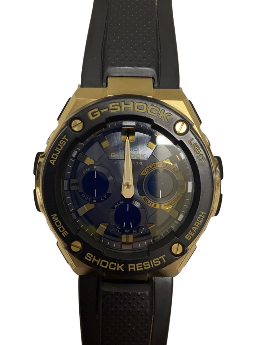 【中古】CASIO◆ソーラーウオッチ・G-SHOCK/デジアナ/天然ゴム/ゴールド/黒いこと【服飾雑貨他】