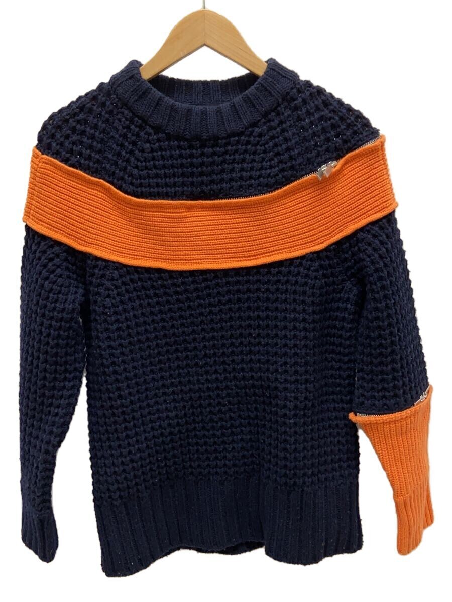 【中古】sacai◆編み物・プルオーバー(朦々たる)/1/羊毛/NVY/19-04591//【レディース御召しもの】