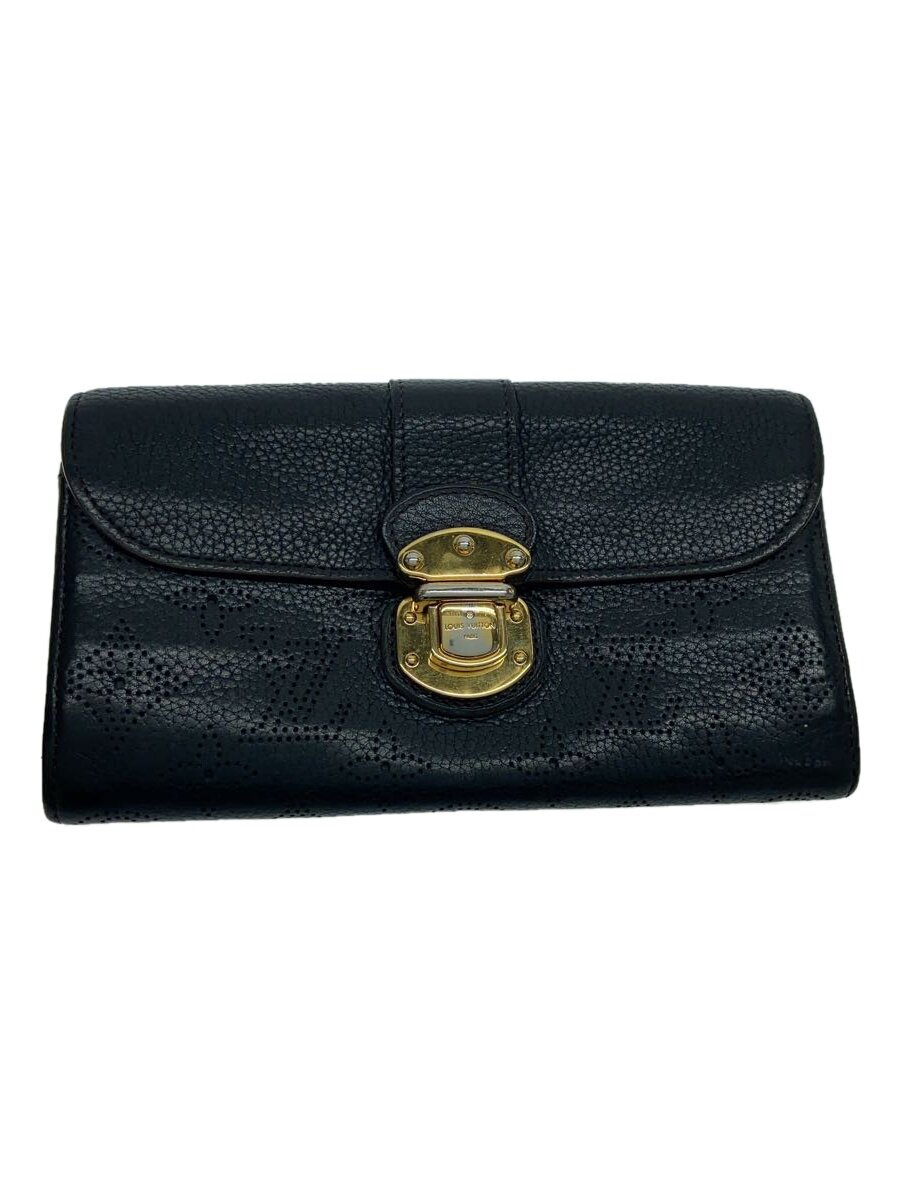 【中古】LOUIS VUITTON◆ポルト・フォイユ・イリス_マヒナ_BLK_ノワール/レザー/BLK/総柄/レディース【服飾雑貨他】
