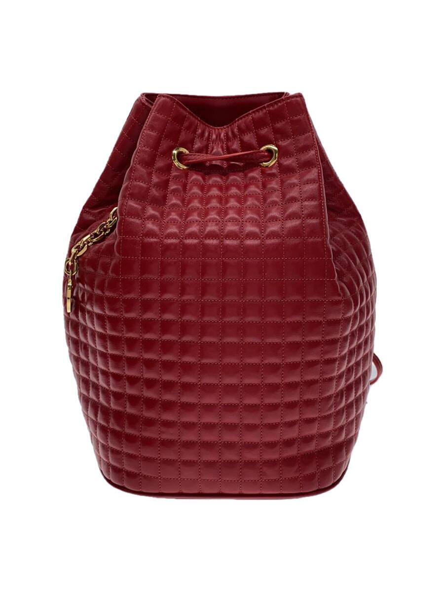 【中古】CELINE◆Cチャームスモールバッグ/合財袋/御徒面子/なめし革/RED【御徒面子】