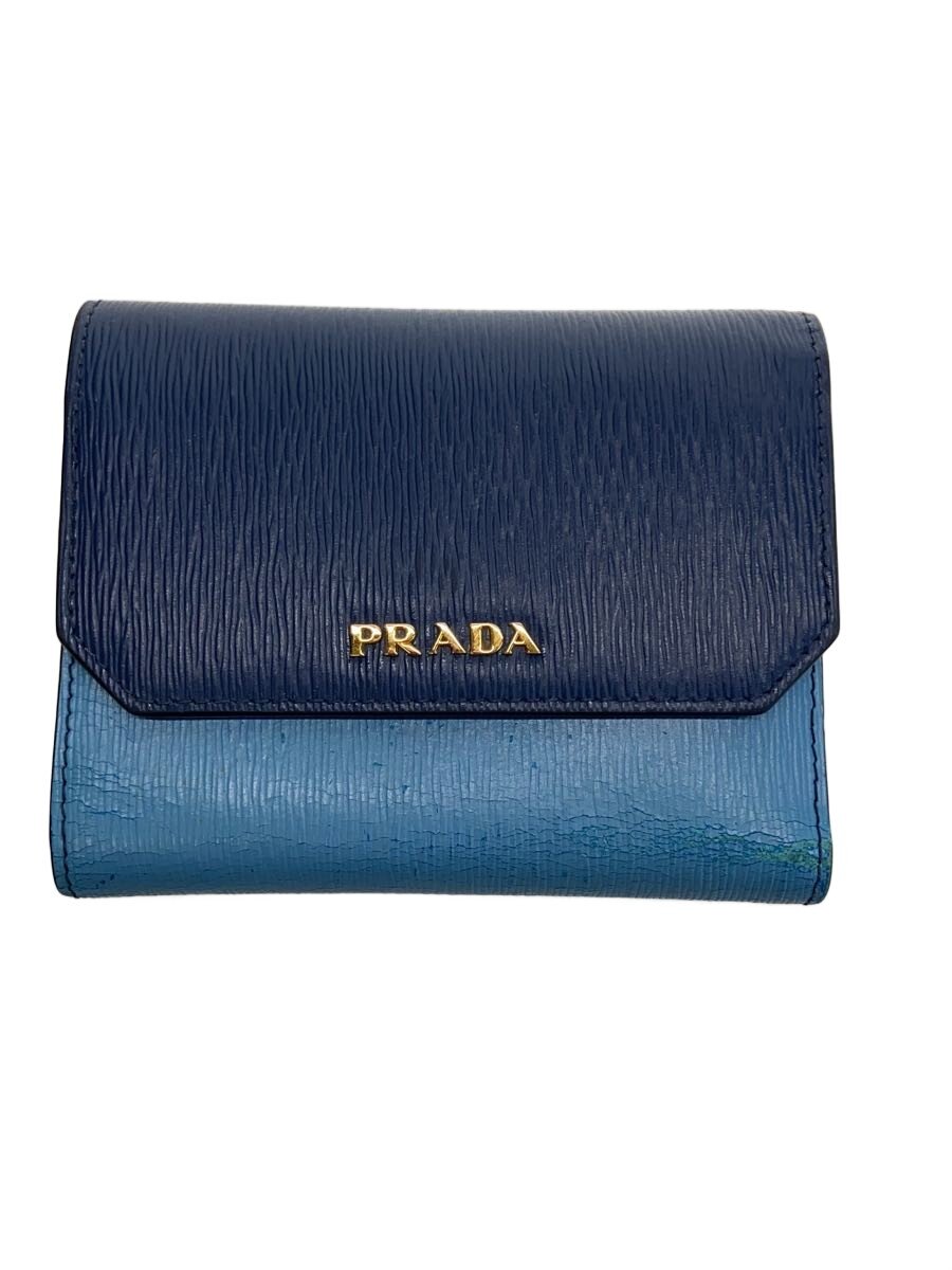 【中古】PRADA◆2つ折り金入れ/なめし革/BLU/無地/レディース/1MH840【服飾雑貨他】