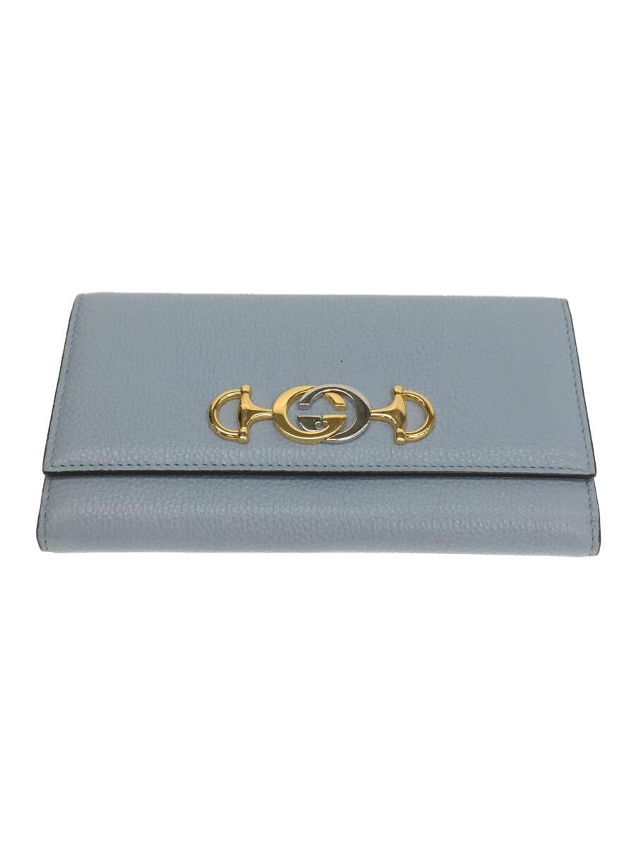 【中古】GUCCI◆長紙入れ/なめし革/BLU/無地/レディース/【服飾雑貨他】