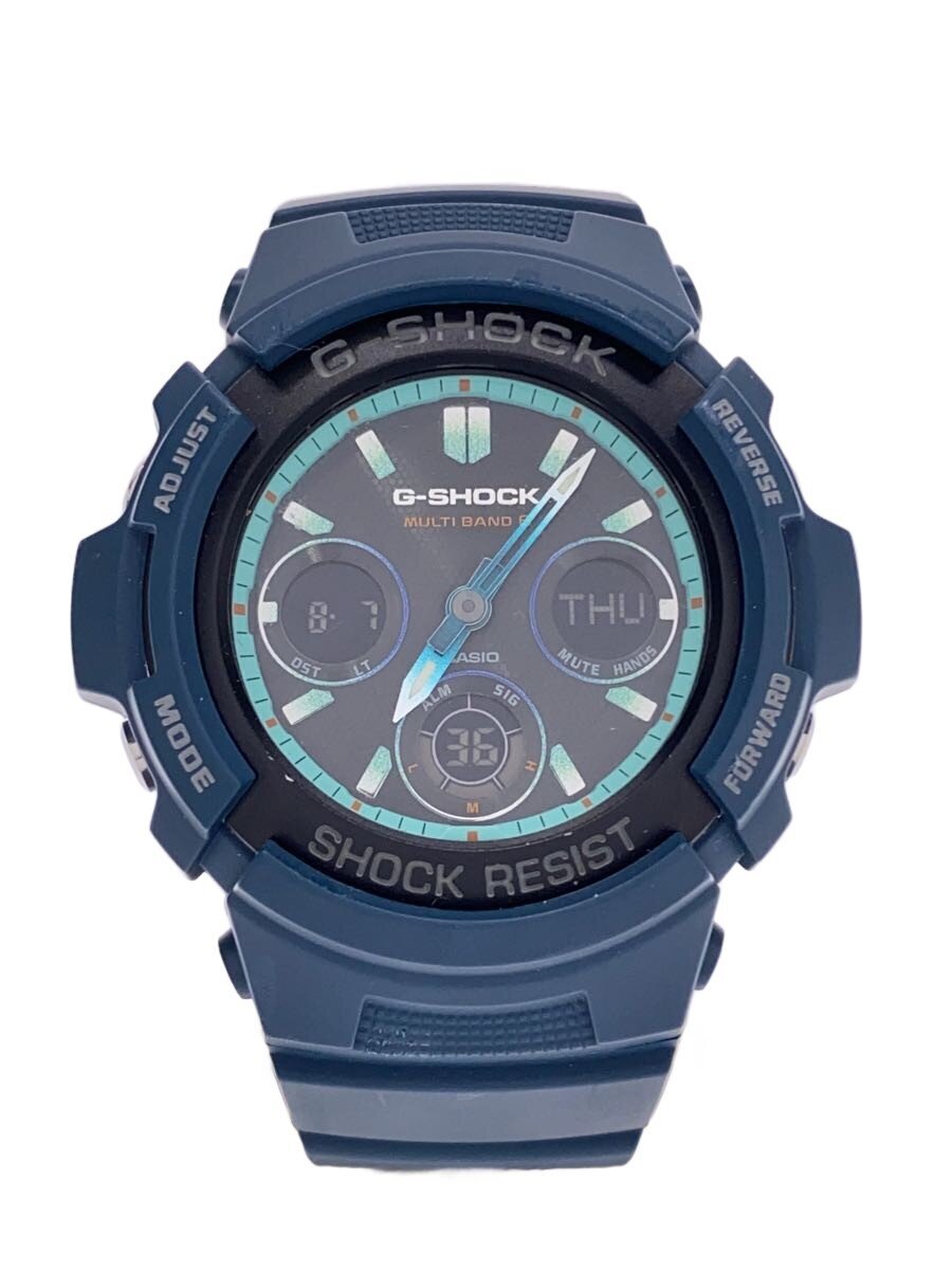 【中古】CASIO◆ソーラーウオッチ・G-SHOCK/デジアナ/天然ゴム/NVY/NVY//【服飾雑貨他】