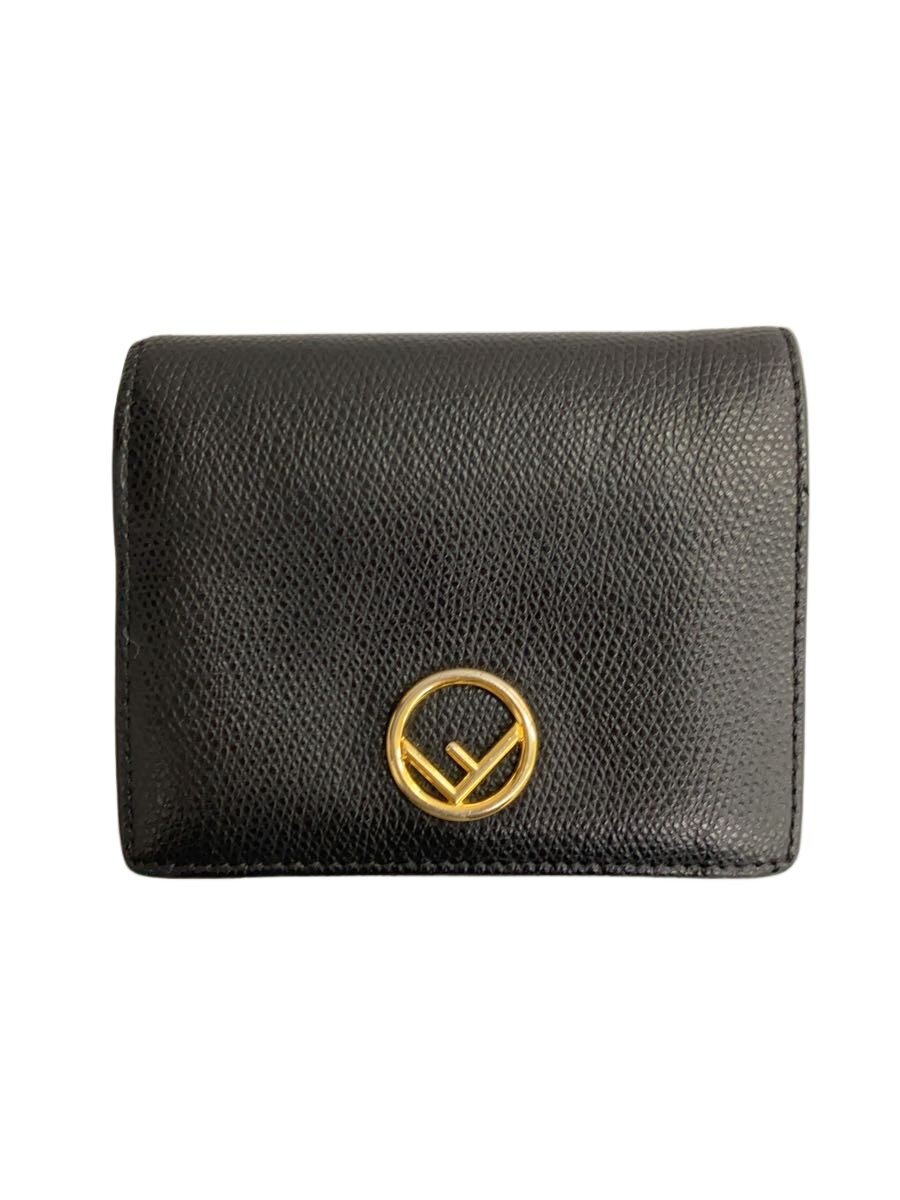 【中古】FENDI◆パウダーコンパクト札入れ_エフ イズ フェンディ/なめし革/BLK/無地/レディース【服飾雑貨他】