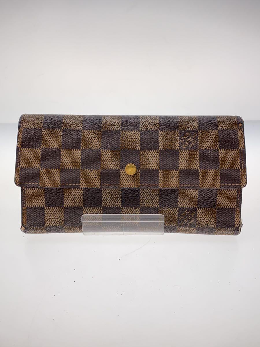 【中古】LOUIS VUITTON◆ポルト・トレゾール・インターナショナル_ダミエ・エベヌ_BRW/PVC/BRW/レディース【服飾雑貨他】