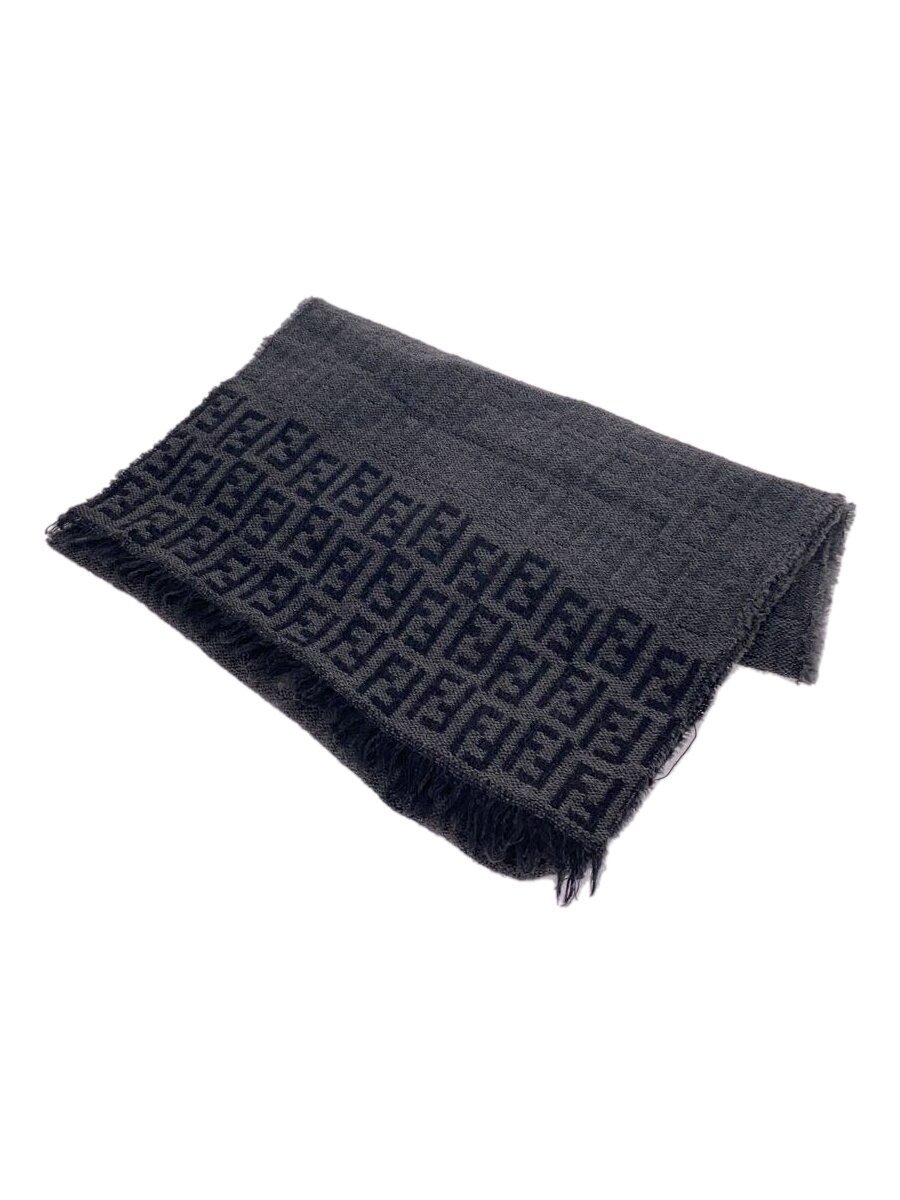【中古】FENDI◆えり巻き/羊毛/GRY/総柄/メンズ【服飾雑貨他】