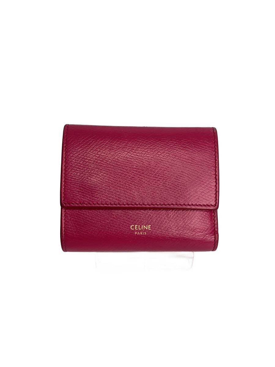 【中古】CELINE◆3つ折り札入れ/なめし革/PNK/レディース【服飾雑貨他】
