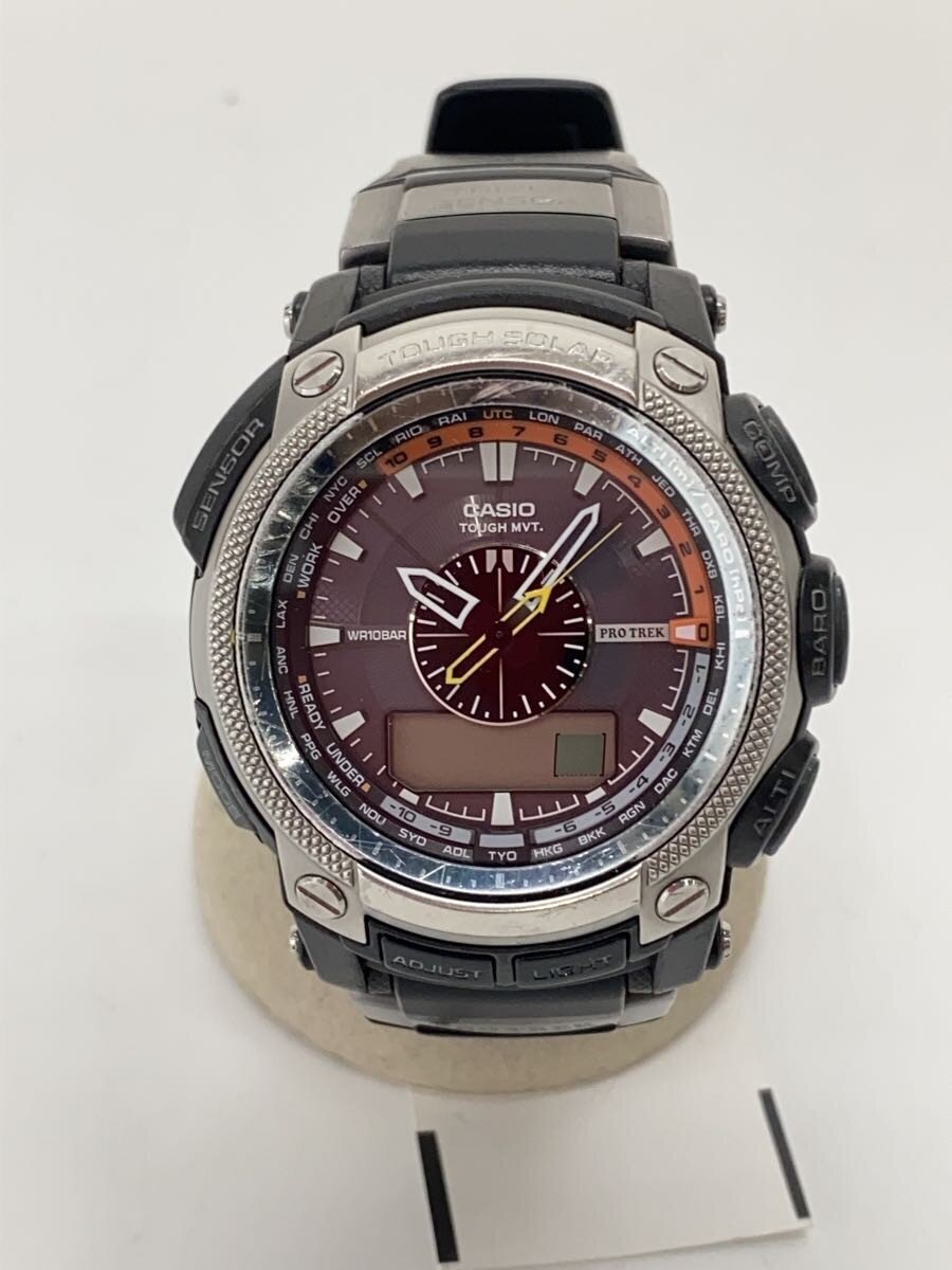 【中古】CASIO◆ソーラーウオッチ・PROTREK/デジアナ/天然ゴム/BLK/BLK【服飾雑貨他】