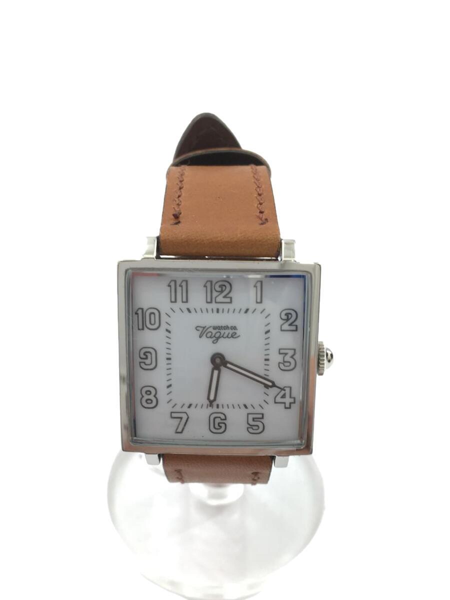 VAGUE WATCH CO. ﾃ UNIVERSAL PRODUCTS CARRE QUARTZ ANALOG LEATHER WHT BRW SS  & #9