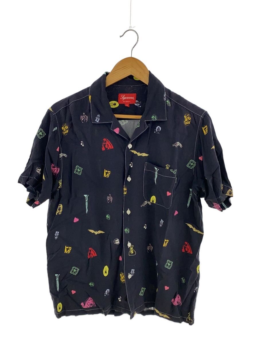 【中古】Supreme◆19SS Deep Space Rayon/半袖プルオーバー/M/綿織物/BLK/総柄【メンズウェア】