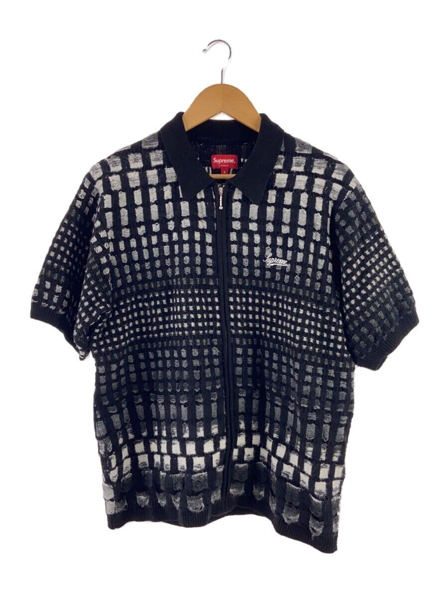【中古】Supreme◆23SS/Gradient Grid Zip Up Polo/S/綿織物/BLK【メンズウェア】
