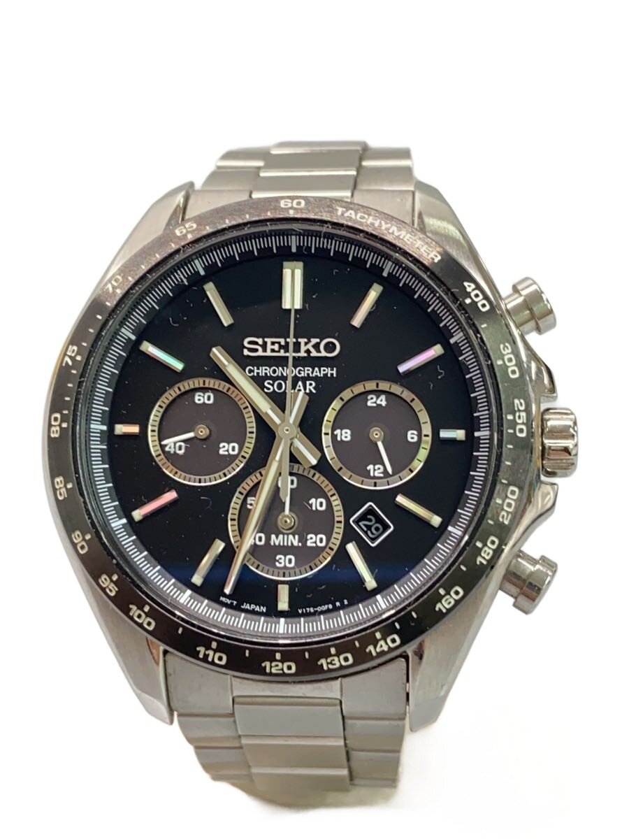 【中古】SEIKO◆ソーラークロノグラフ/The Standard/アナログ/ステンレス/BLK/SLV/V175-0FA0【服飾雑貨他】|2nd STREET 店