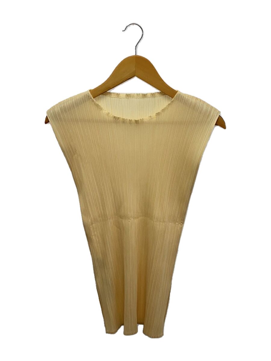 【中古】PLEATS PLEASE ISSEY MIYAKE◆ノースリーブティーシャツ/3/ポリエステル/ベージュ/PP01-JK203【レディース御召しもの】