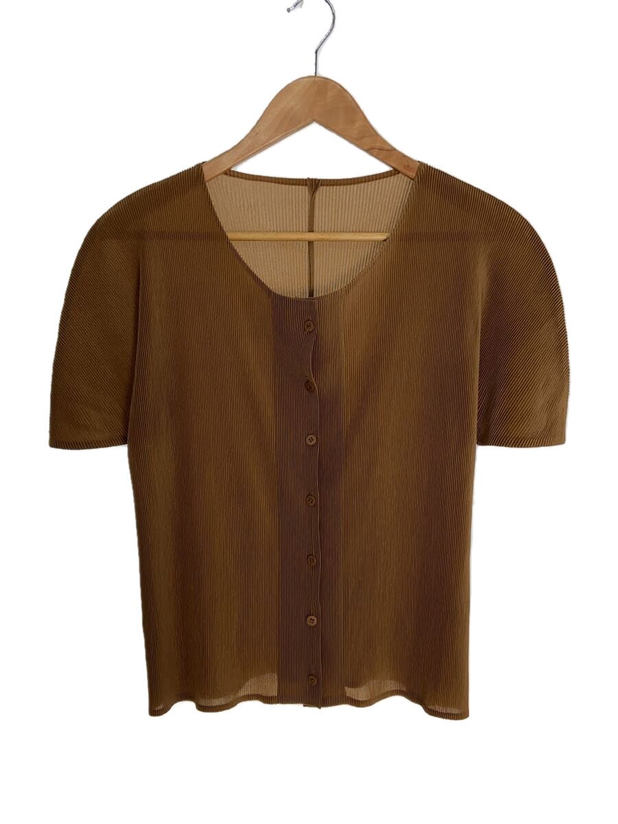 【中古】PLEATS PLEASE ISSEY MIYAKE◆筋目半袖ジレー(薄っぺら)/3/ポリエステル/CML/PP21-FO108【レディース御召しもの】